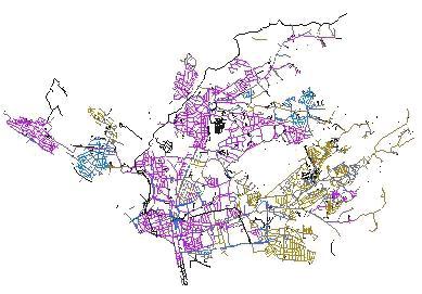 Übersicht des Kanalnetzes Leverkusen mit farblich markierten Entwässerungsabschnitten aus dem Kanalunterhaltungsplan